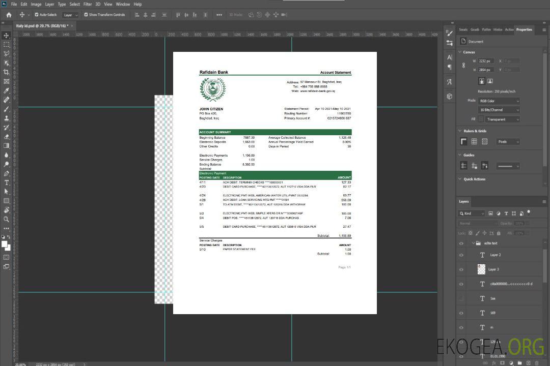 Modèle de relevé de la banque Rafidain en Irak au format de fichier .xls et .pdf template